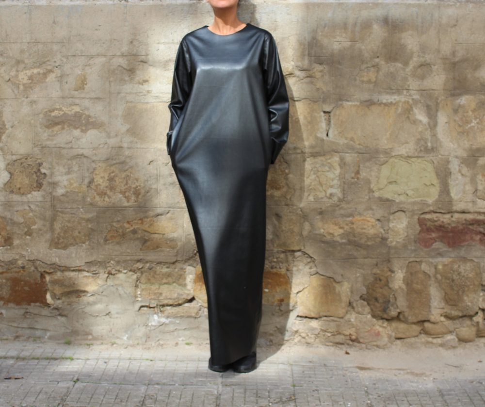 black leather maxi dress