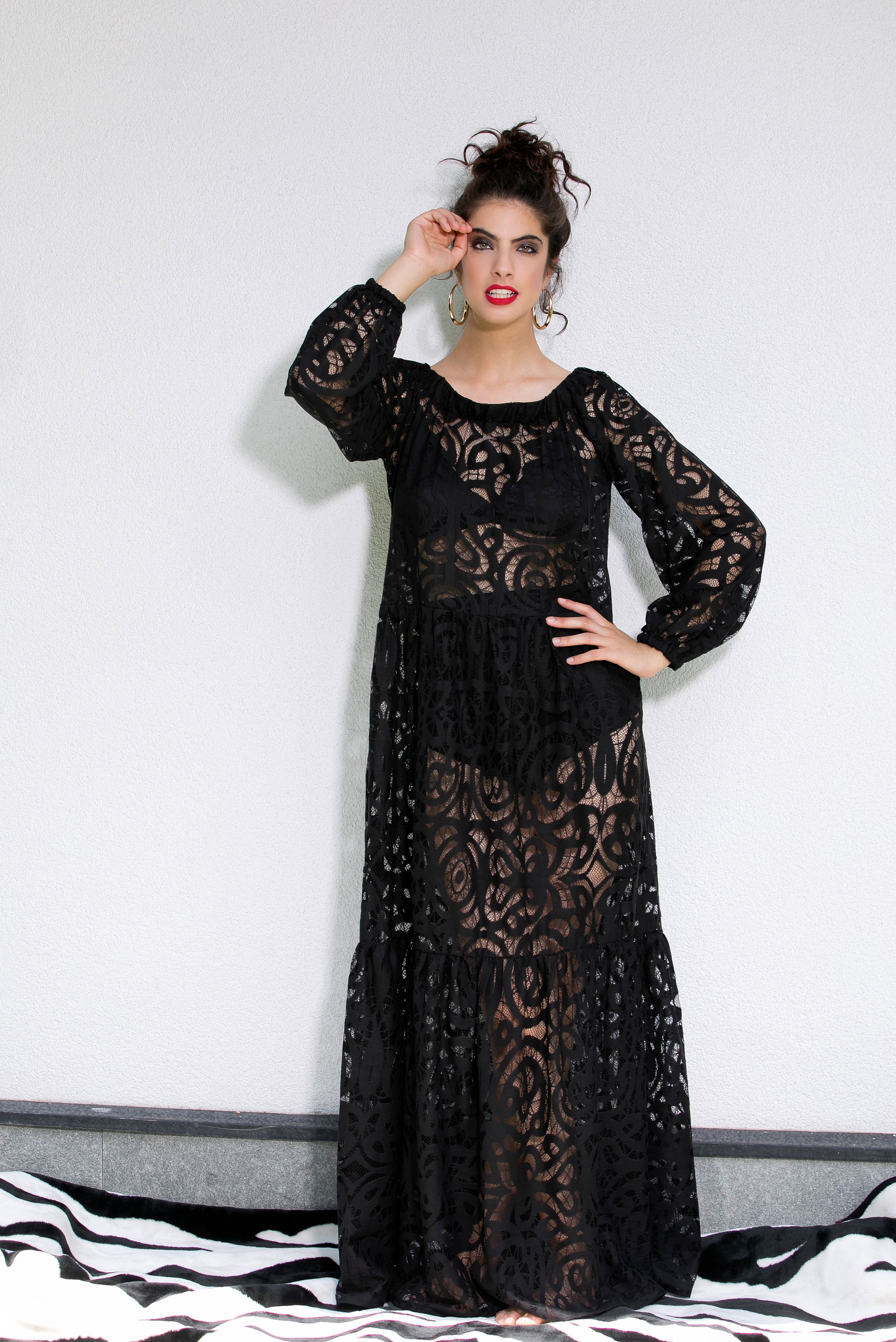black lace boho maxi dress